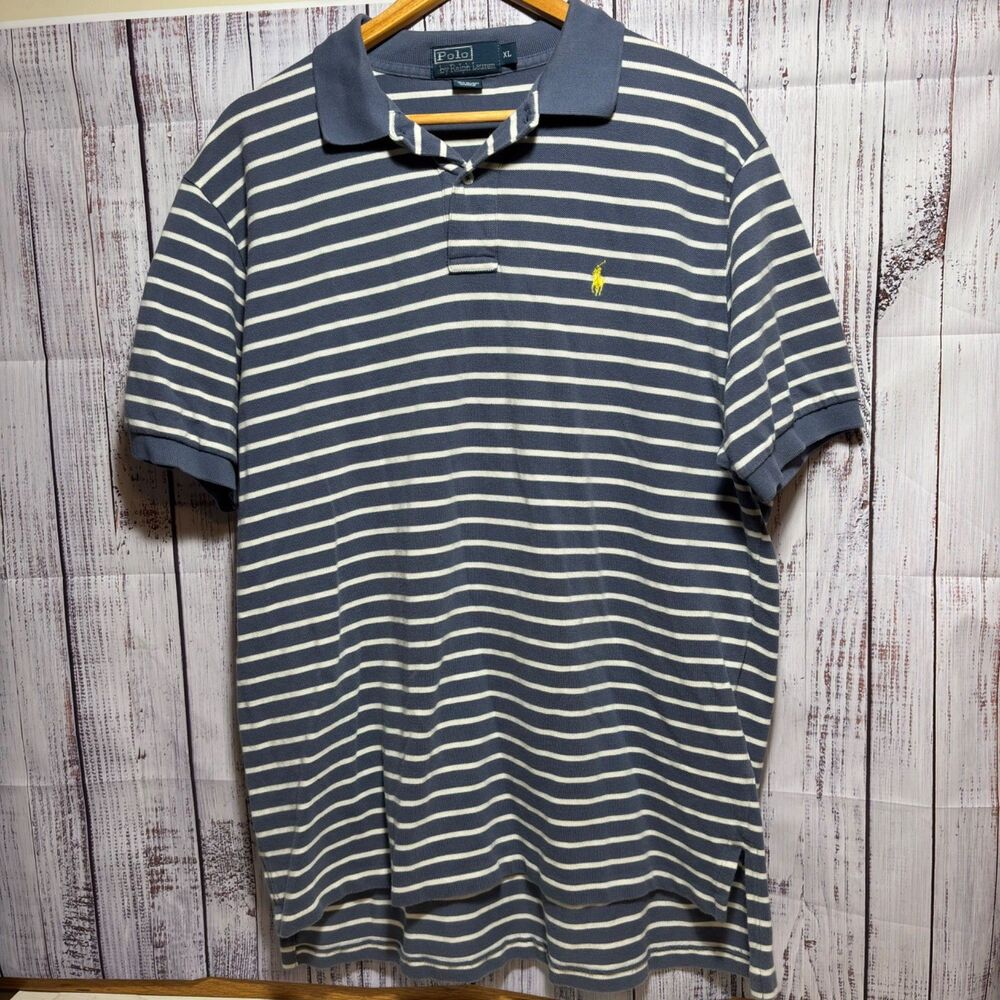 Polo Ralph Lauren Mens Shirt Size XL Blue&White Short Sleeve Collared Pony Logo